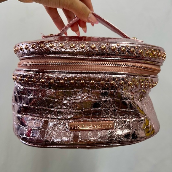 Vince Camuto rose gold zipper makeup bag with studs - Picture 1 of 10